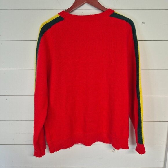 Jodifl Red Knit Sweater With Rainbow Striped Sleeves Womens Medium - Picture 4 of 4